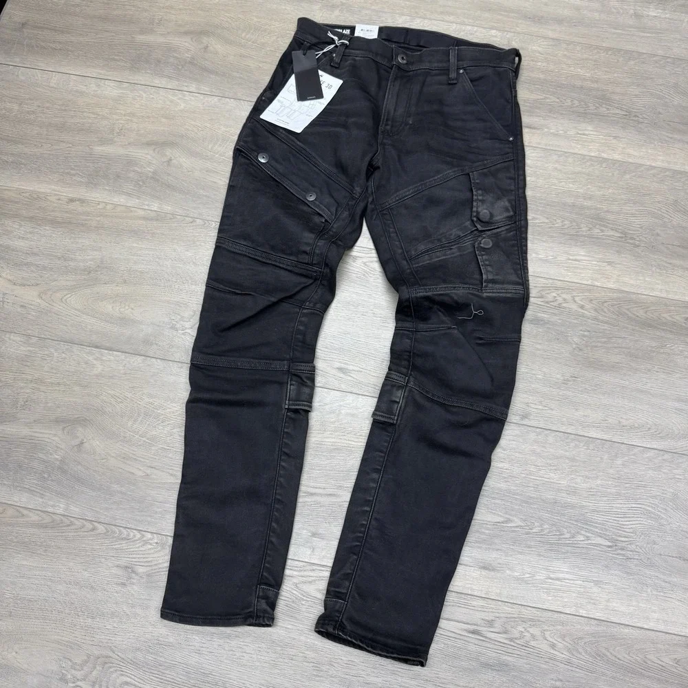 NWTG-Star Raw Airblaze‎ 3D Skinny Black Multi Pocket Moto Cargo Jeans Mens 29x30